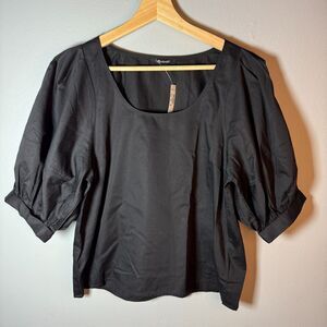 Madewell Black Cotton Puff Sleeve Blouse Scoop Neck Women's Size Small New